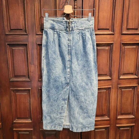 Vintage Zena USA Denim Slit Skirt Womens Blue Denim Maxi 90s Acid Wash Sz M - Picture 2 of 6